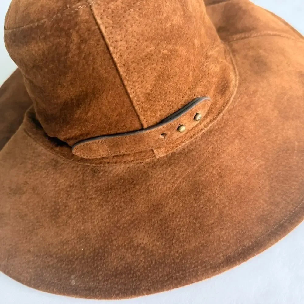 Eric Javits Anette Tabac Hat Brown Calf Suede Packable Floppy Water Repell UPF - Picture 4 of 8
